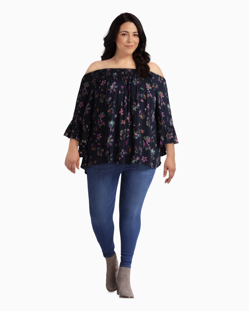 Plus size model with rectangle body shape wearing Rachel Off-The-Shoulder Top by Cameo | Dia&Co | dia_product_style_image_id:110283